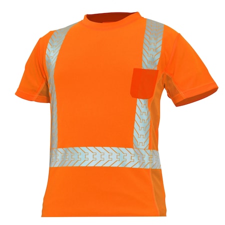 Ge Hi-Vis Short Sleeve T-Shirt, Birdseye Knit Polyester, Orange, XL GS112O2XL